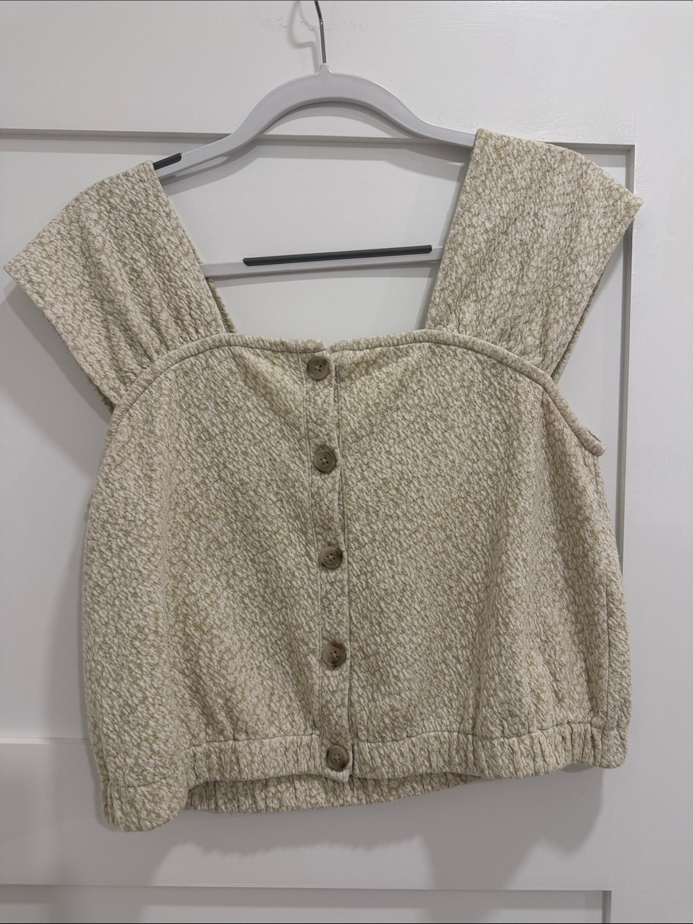 Madewell Cream Textured Button-Front Crop Top